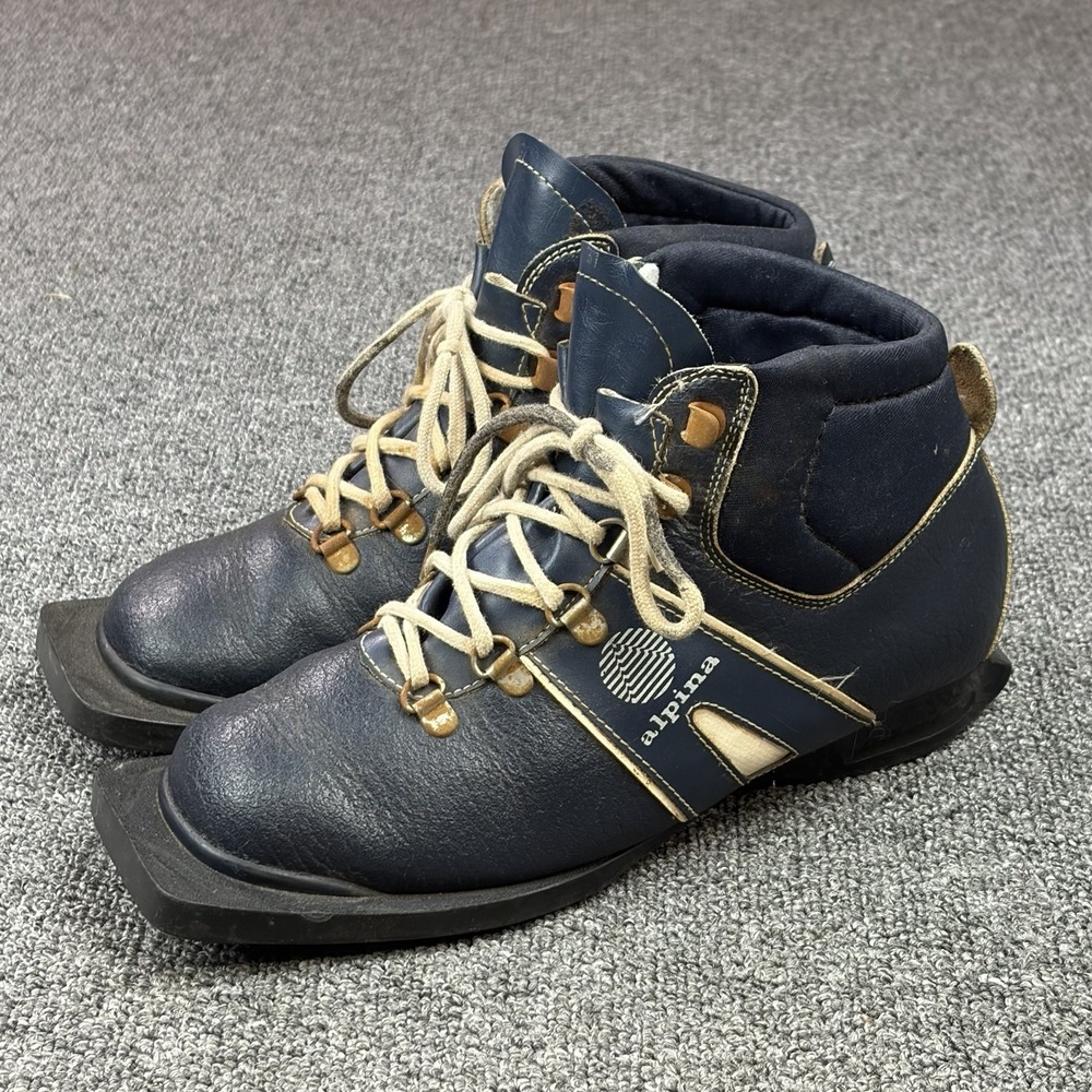 Vintage Alpina Nordic Norm 75mm‎ 3-Pin Cross Country Ski Boots Size EU 37 Blue